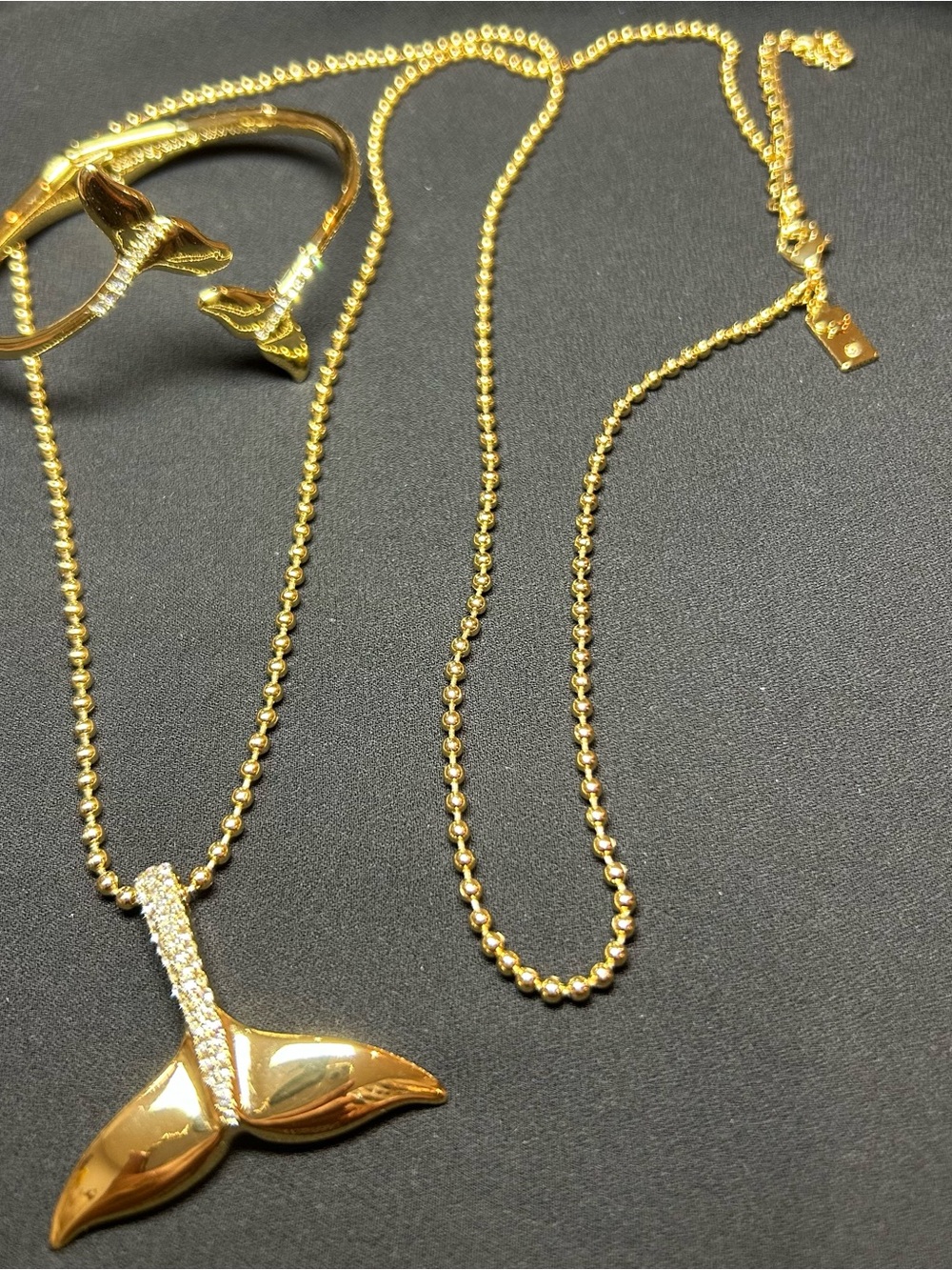 kate spade Gold Whale Tail Pendant Necklace with Pave Accent